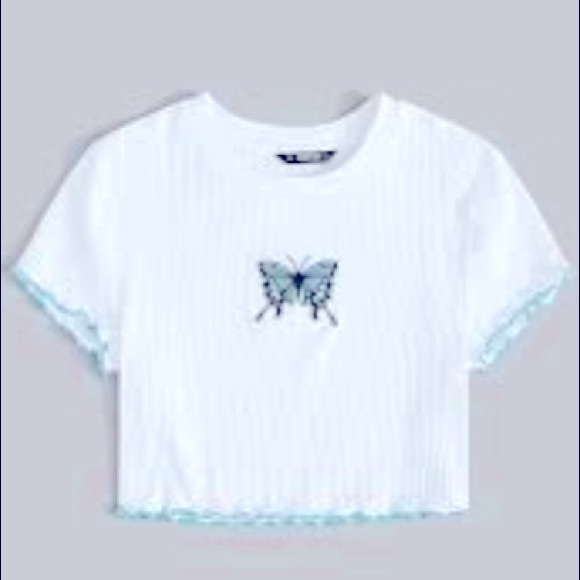 Butterfly ruched lettuce-trimmed tee - Picture 1 of 1